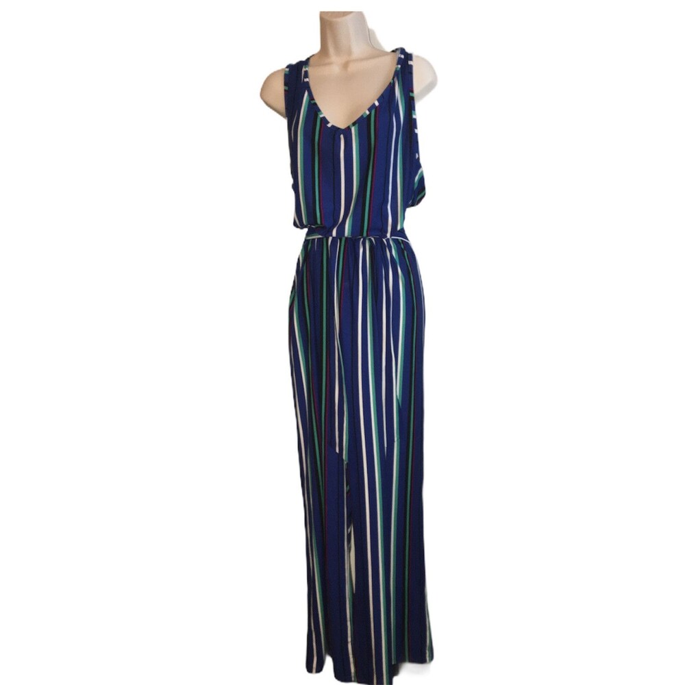 Bobbie Brooks Blue Striped Short Sleeve Long Pants Romper Plus Size 2X